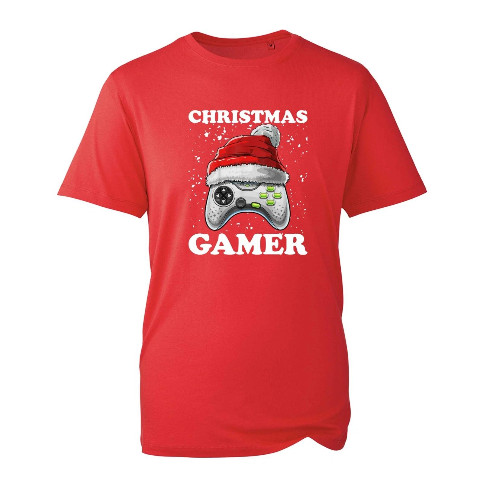 Christmas Gamer T-Shirt, Christmas Day Joystick Santa Cap Funny Xmas Unisex Top XL