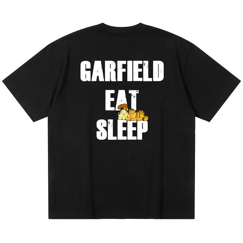 

Garfield & Odie EAT SLEEP Front and Back Print Short Sleeve T-Shirt, American Streetwear Brand Heavyweight Cotton Loose Fit Oversized Couple Top S