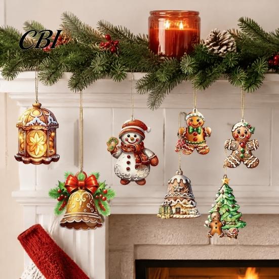 Holiday Party Supplies 12/24/36Pcs Gingerbread Christmas Outdoor Decorations, Hanging Ornaments, 2D Double Sided Customized Souvenirs Xmas Decor