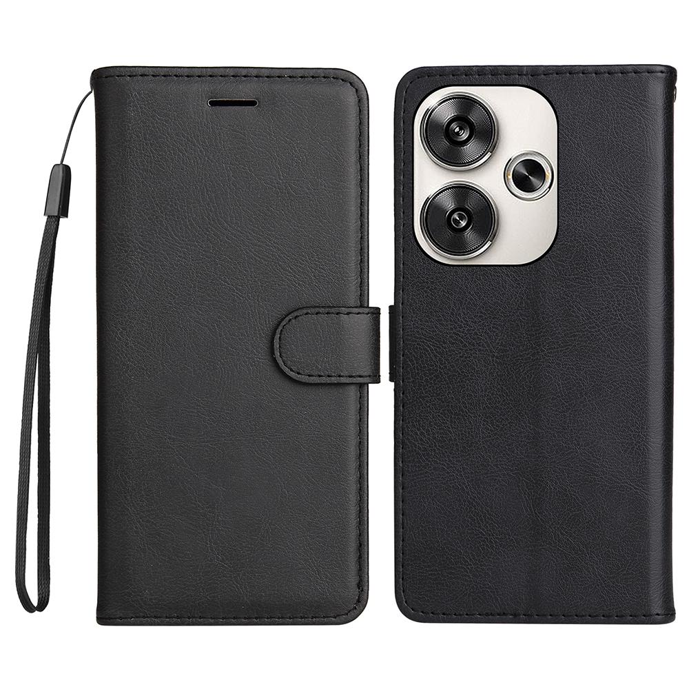 

For Xiaomi Redmi Turbo 3 5G/Poco F6 5G Case Solid Color Leather Mobile Cover Wallet Stand with Strap Black