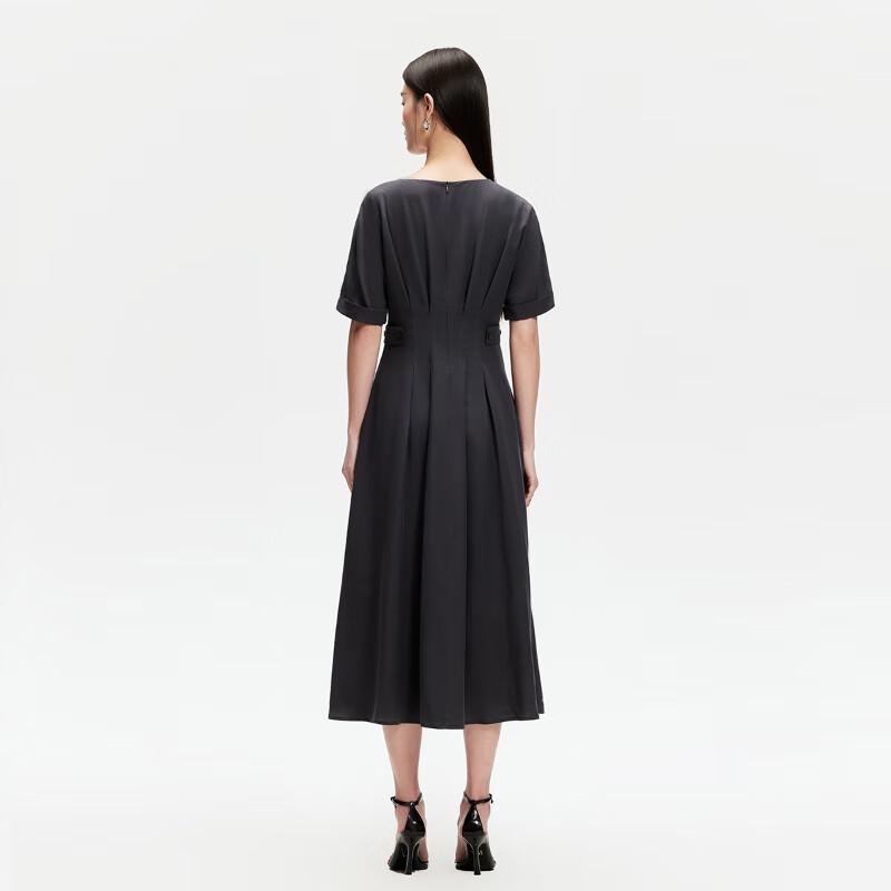 VEROMODA 2025 Spring Pleated Tencel Blend French Retro Long Dress