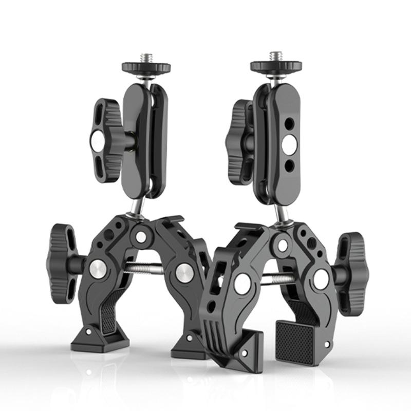 Super Clamp Double Ballhead Smartphones/Action Camera Mount Clip 0-65mm for Tripods and Gimbals