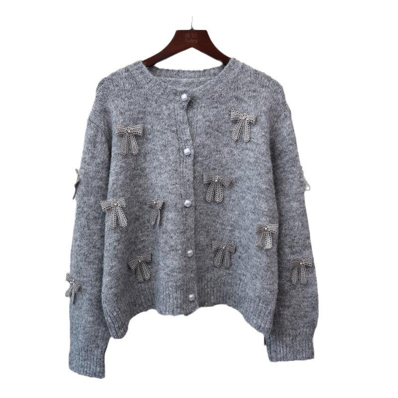 Bow Design Sweater Jacket Autumn and Winter New Loose Sweet Soft Waxy Knitted Cardigan Women