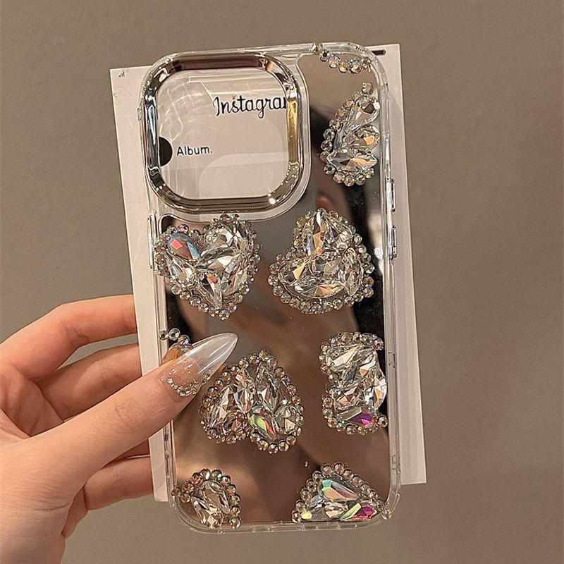 For Apple 17promax Rhinestone Love Phone Case for IPhone15plus Mirror 14 Luxury 13 Women's New Mirror