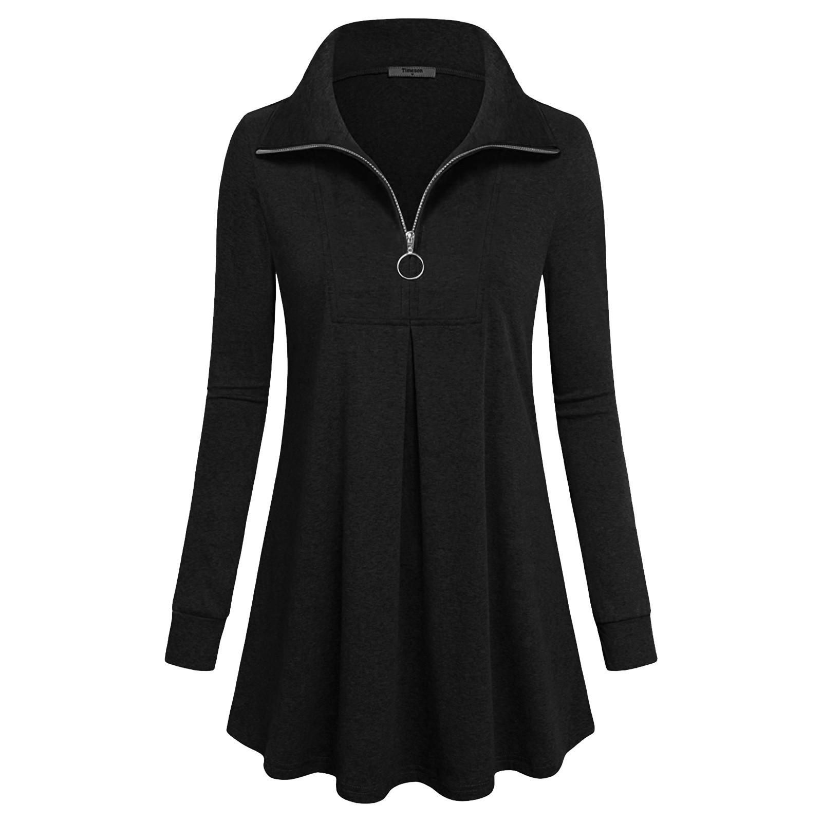 

Женская туника Fashoin с длинными рукавами и лацканами, повседневный пуловер, толстовка, блузка, топы чёрный