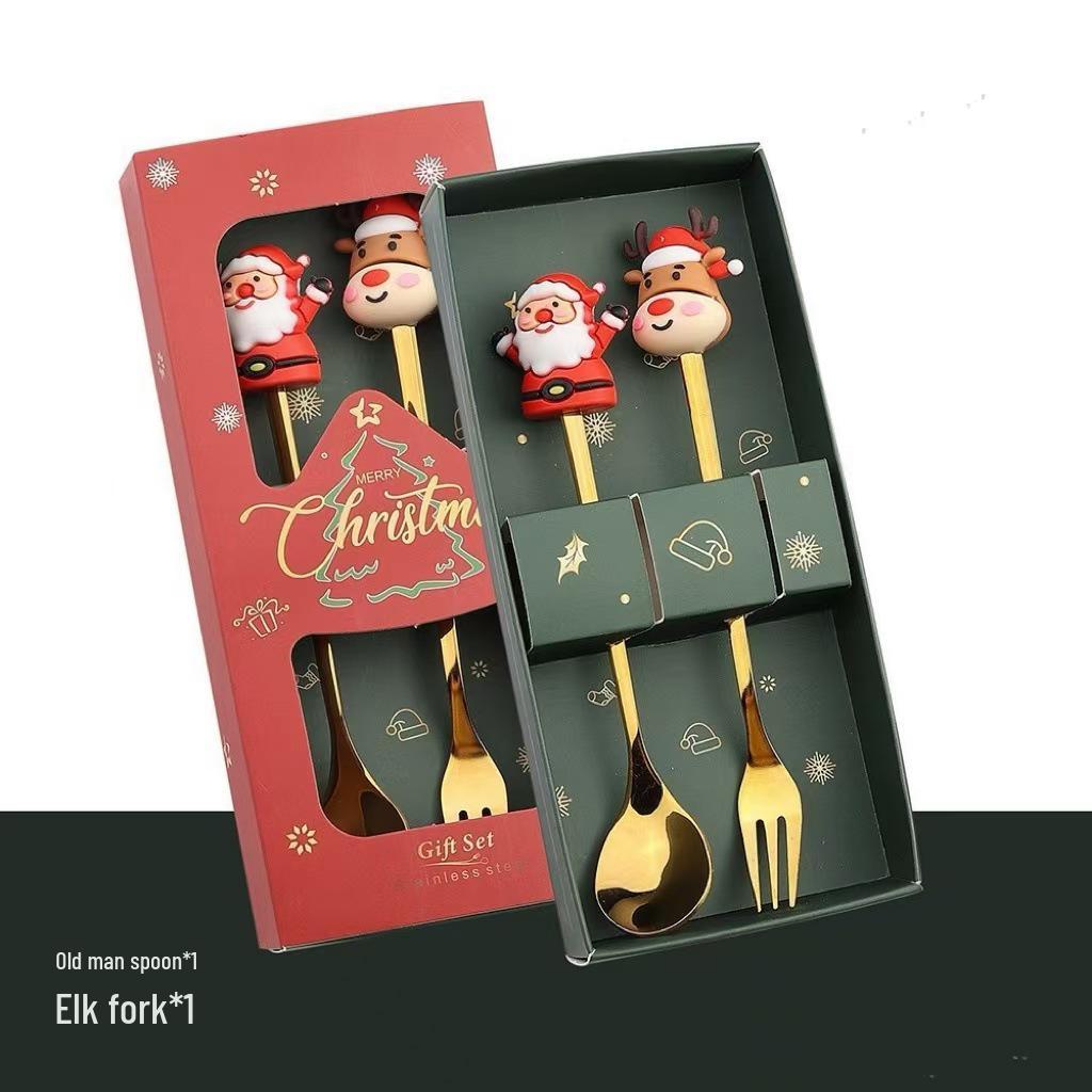 

Милый рождественский набор столовых приборов: Креативные кофейные ложки и вилки в подарочной коробке для десертов и мороженого