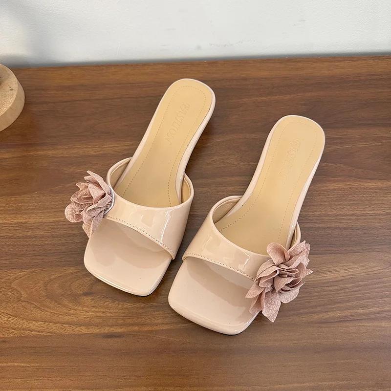 Fashion Flower Women Slippers Flats Summer Fashion Sandals New Shoes 2025 Woman Casual Square Toe Shoes Brand Trend Zapatillas De Mujer