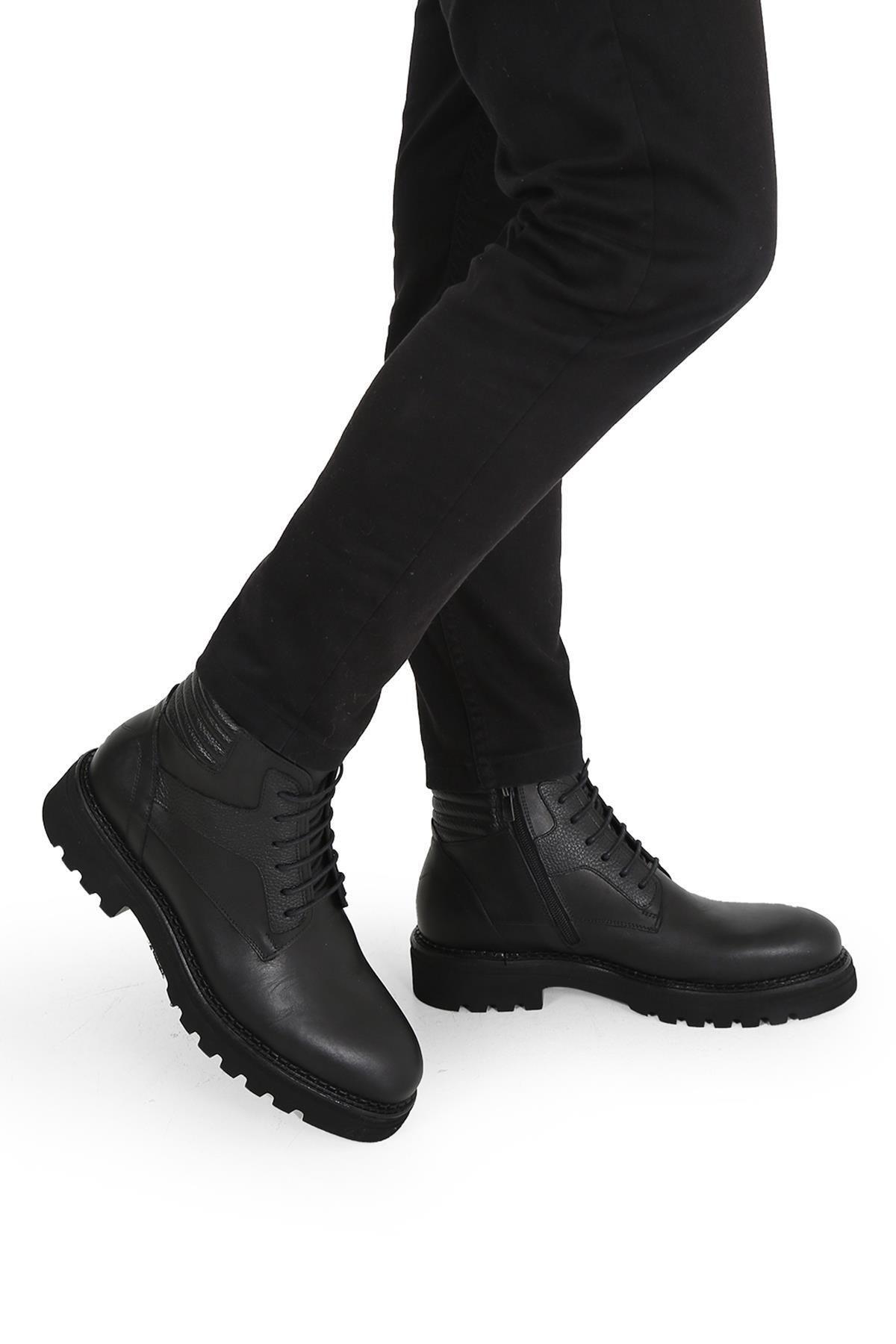 

Men s Fashion Thick Heeled Booties Bootie Leather Laced Black Boots Shoes 42