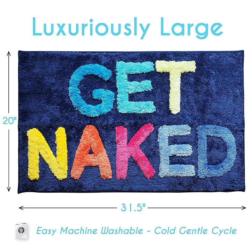 Evovee Get Naked Bath Mat Funny Cute Bathroom Rugs Blue Rainbow Multicolor Colorful Get Naked Rug Shower Bathroom Decor 20 x 31.5 синий
