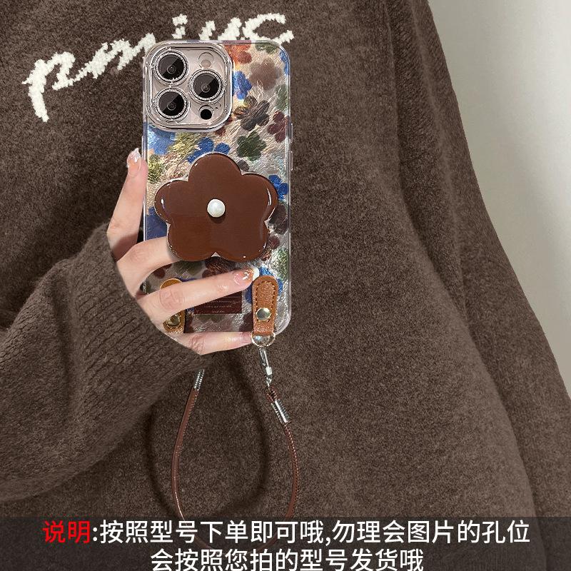 Retro Flower Bracket Lanyard Suitable for Apple 16e Mobile Phone Case Iphone15promax All-inclusive Lens Film 13