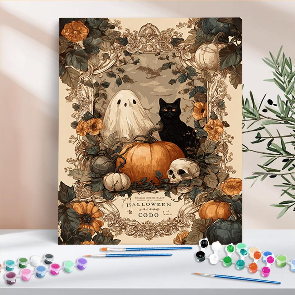 

1 шт. Раскраска по номерам Тыква Привидение Хэллоуин Подарок Акриловая краска Сделай сам Раскрашивание по номерам Декор Наборы для искусства 40x50 см/16x20 дюймов Без рамы 40x50cm NO Frame