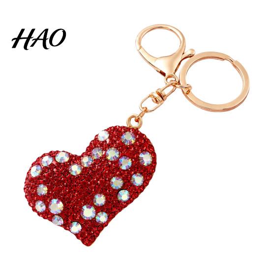 Sparkling Key Ring Rhinestone Love Heart Keychain , Zinc Alloy Car Pendant Ring, Handbags Backpacks Purse Charm Accessory, Gift for Women Decorative