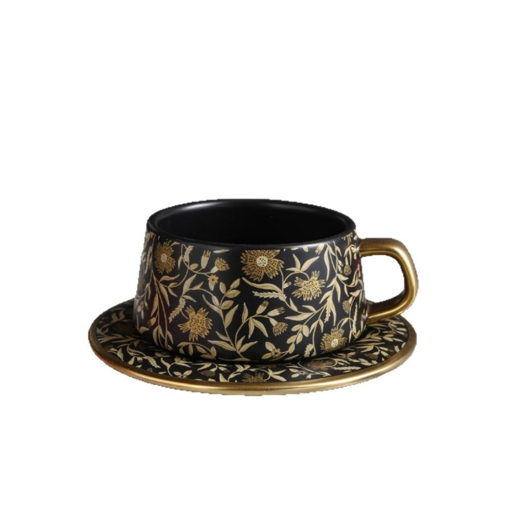 Luxury Gilded Mandala Flower Ceramic Coffee Cup Saucer Exquisite Afternoon Tea Dessert Mug Home Breakfast Milk Cup Couple's Mug