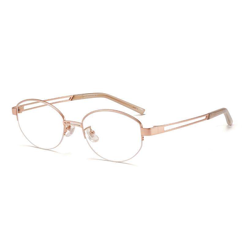 FAK Pure Titanium Semi-Rimless Cat-Eye Eyeglass Frame 55 - Old Money Style, High Intellectual Gold Wire Design 98713