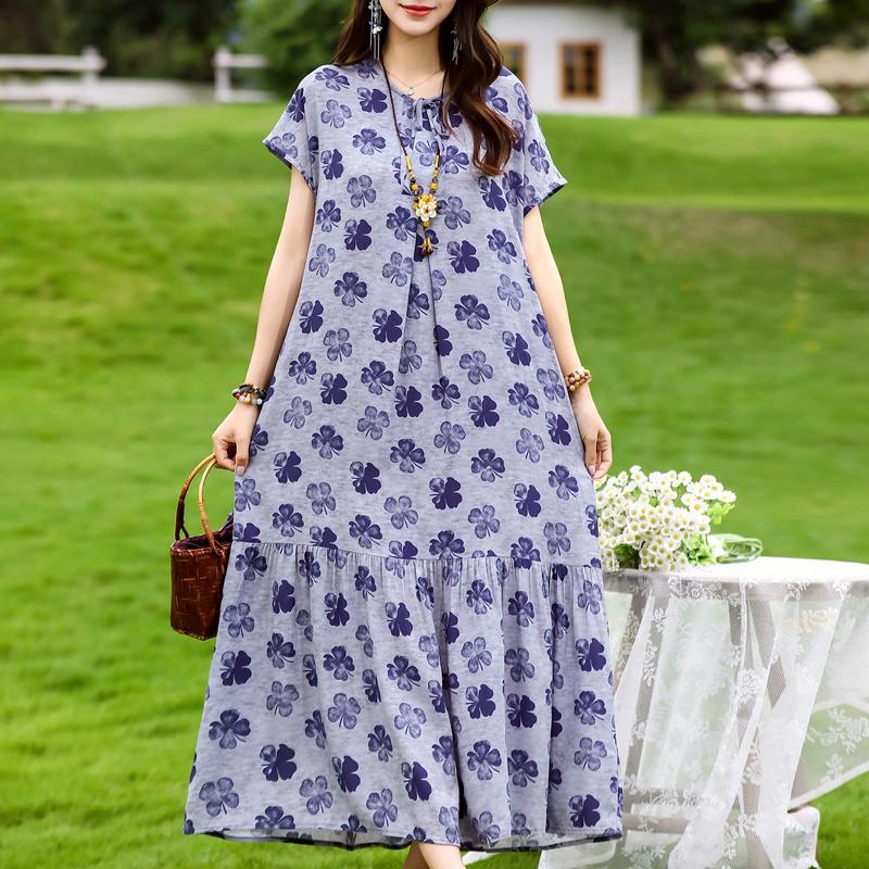 Women's Plus Size Floral Print Short Sleeve Maxi Dress, Loose Casual Summer Sundress (XL-5XL)
