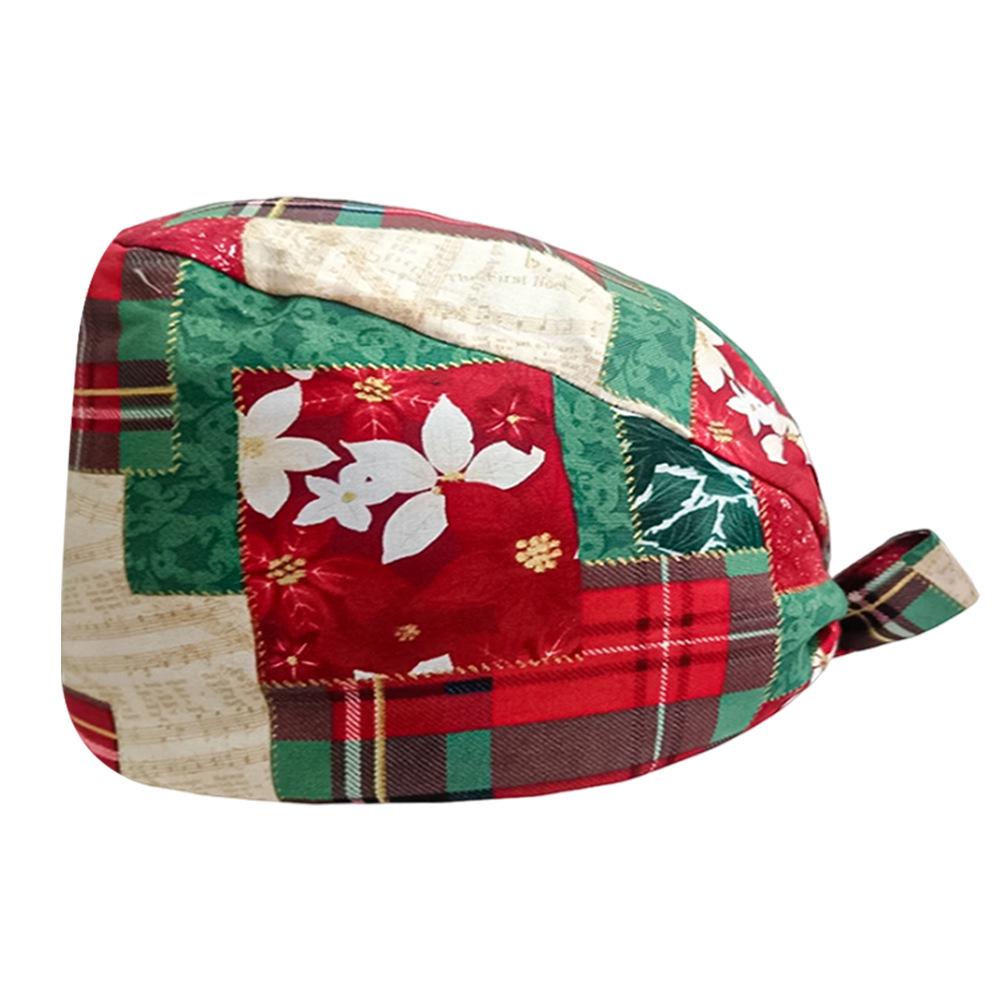 Cute Christmas Cartoon Surgical Cap - Comfortable Cotton Dustproof Head Cover for Chefs & Nurses