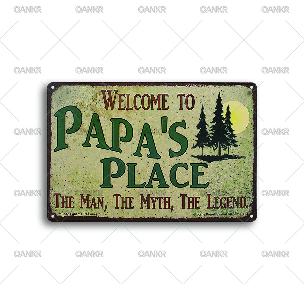 Funny Art Poster Metal Tin Sign Welcome To Papas Place Metal Signs for Man Cave Bedroom Home Wall Decor Plaque 20x30cm（7.8x11.8inch）