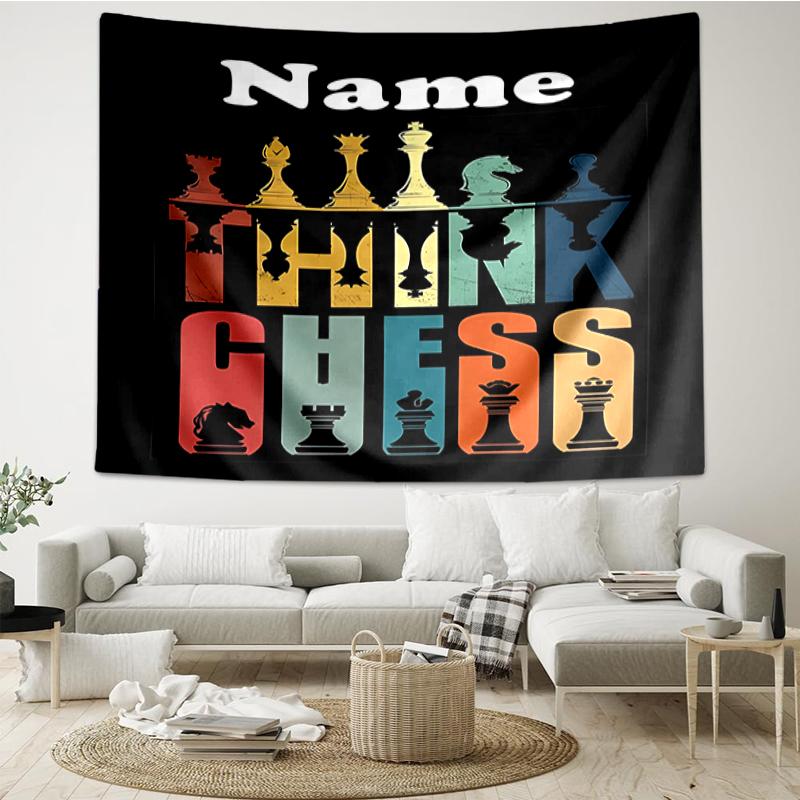 Custom Name Chess Print Tapestry, Backdrop, Easy Setup, Ideal for Bedroom, Office & Living Room, with Aesthetic Wall Hanging Decor.