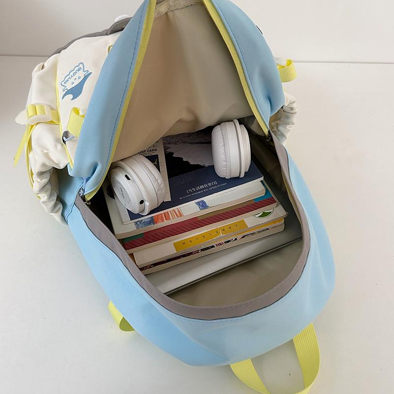 Junior High School Student Schoolbag Color Block Women Large Capacity Backpack