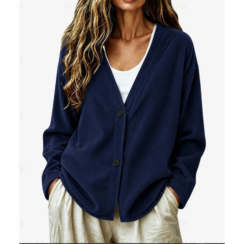 Women S Casual V Neck Button Corduroy Long Sleeve Cardigan Sweatshirt
