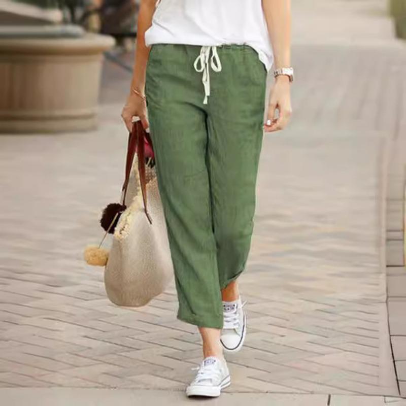 Pantaloni casual da donna in cotone moda moda con coulisse vita elastica allentata pantaloni di lino taglie forti Y2K pantaloni da donna eleganti con fondo nero 695