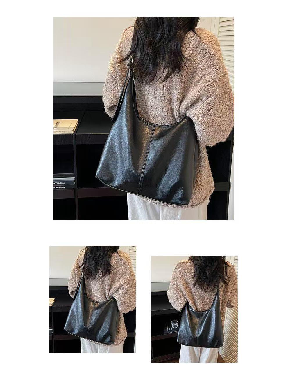 

Сумка-тоут великої місткості в корейському стилі - Модна, універсальна, повсякденна та ретро-дизайн під пахву One Size чорний