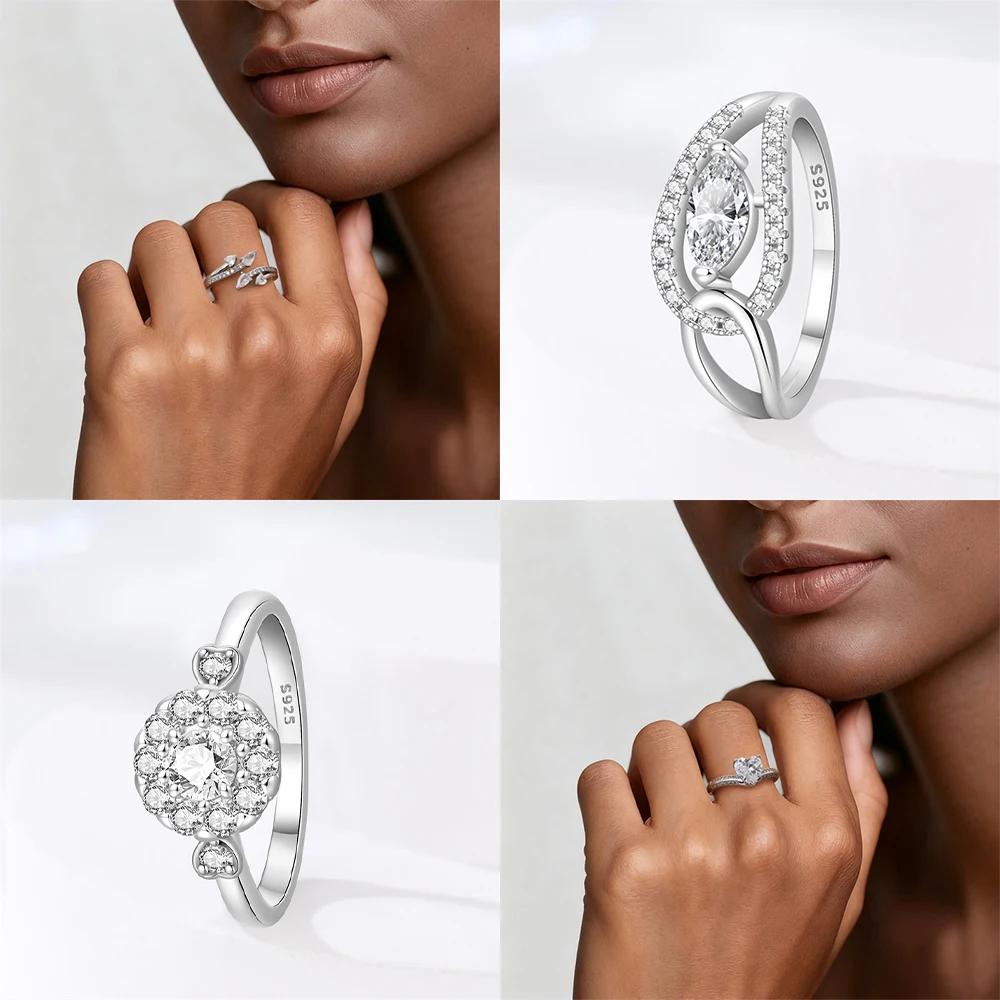 Authentic Original Ring Copper Metal Copper Metal White Zirconia Ring Teardrop Heart Square Ring Anniversary High Quality Fine Perfect Gift Accessory