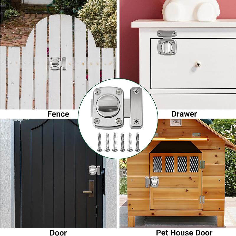 Stainless Steel Gate Door Lock with Screw Rotate Bolt Latch Lock Bathroom Door Bolt Lock Toilet Door Latch Gate Slide Latch