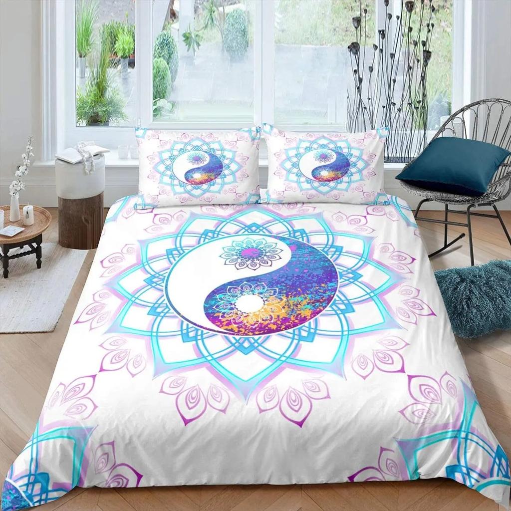 Black And White Duvet Cover Set Bohemian Mandala Bedding Set For Kids Child Yin And Yang Polyester Comforter Cover King Size