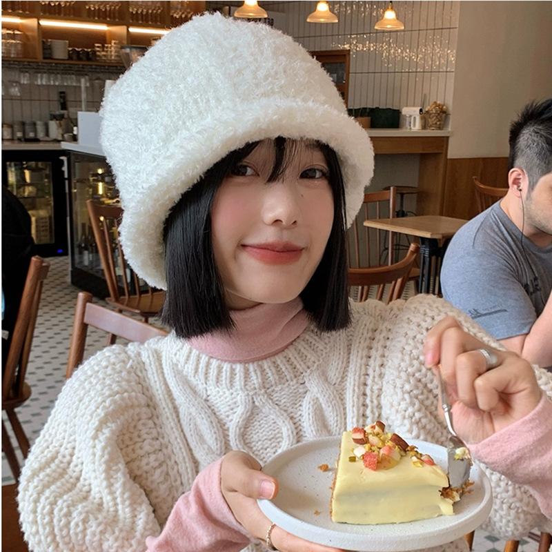 Curled Fleece Plush Hat Women's Autumn and Winter Korean Version Versatile Headgear Japanese Big Head Circumference Versatile Ear