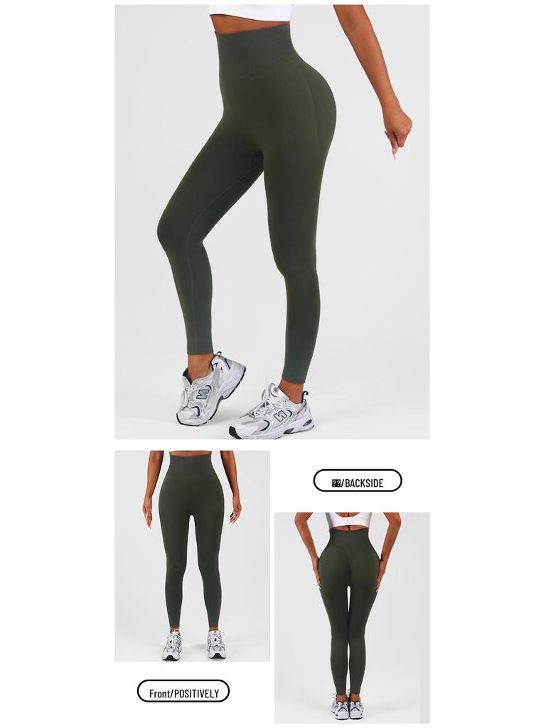 Women's High-Waist Seamless Slim-Fit Peach-Enhancing Fitness Leggings with Separate Waistband for Cycling.