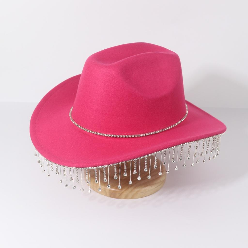 New rhinestone chain decorative western cowboy hat fashion trend hat autumn and winter women's party performance top hat