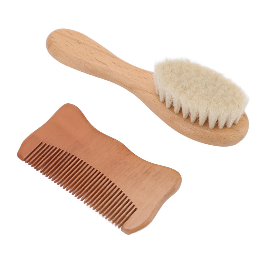 Drewniany Zestaw Szczotki i Grzebienia do Włosów Niemowlęcych do Kąpieli Dziecka Drewniany Grzebień Szczotka z Wełny Męska do Stylizacji Włosów na Olejek Szczotka do Brody