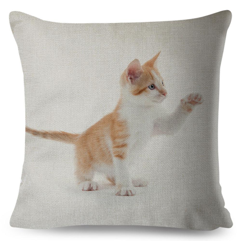Cute Cat Pillowcase Decor Lovely Pet Animal Print Cojines Cushion Cover Polyester Pillow Case for Home Sofa Children Room 45x45