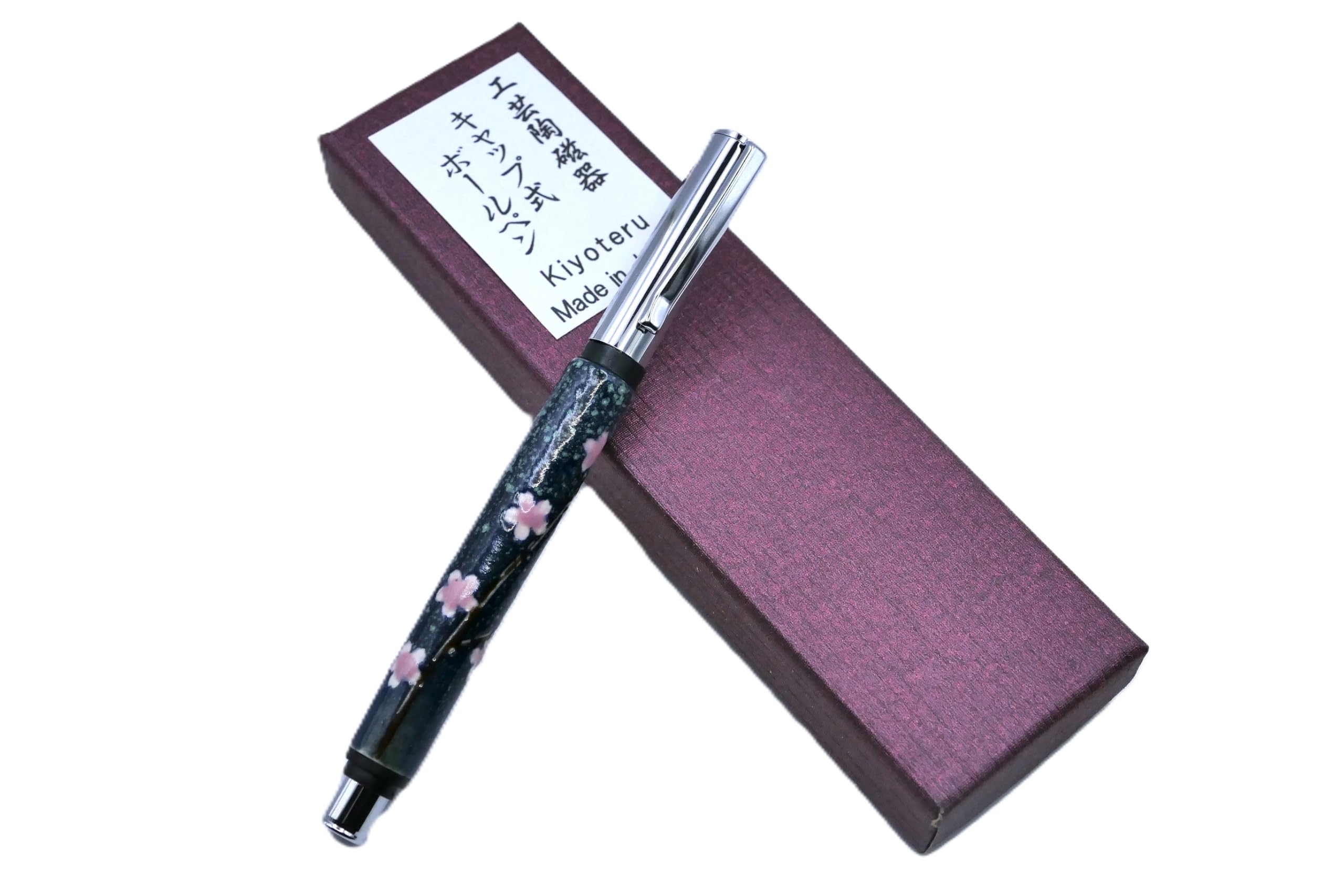 Kiyoteru Craft Porcelain Ballpoint Cherry Blossom Blue Star Cap-Type Pen, Pattern, CLJ_TCP_256