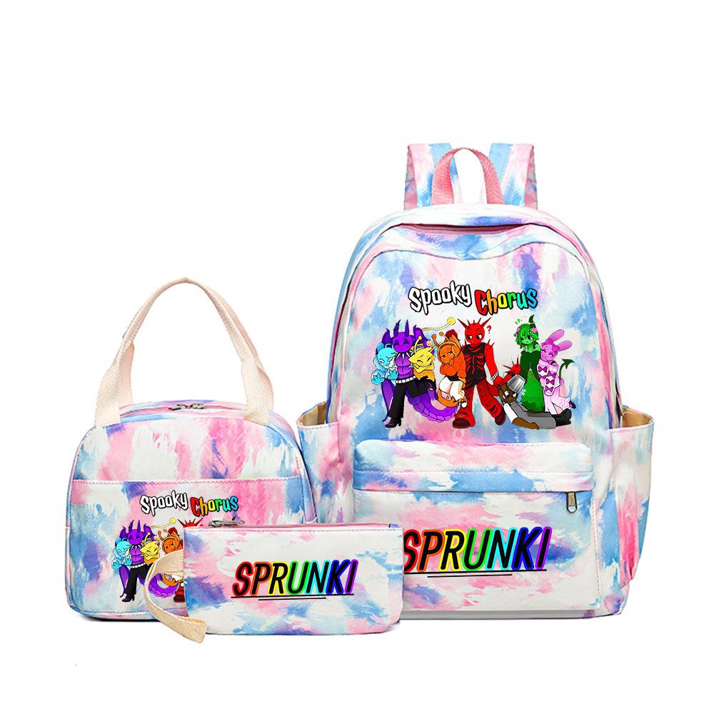 New Printed Rhythm Box Student School Bag Three-piece Casual Sprunki Backpack Crossbody Bag Pencil Bag D