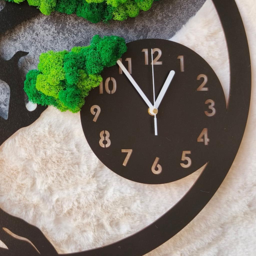 Moss clock, bonsai tree