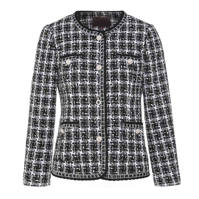 

G·TENNA Women s Black and White Plaid Short Jacket 3XL