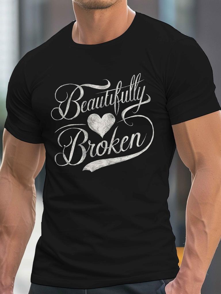 Heart duality Beautifully Broken Men's Casual Grew Neck Short Sleeve T-Shirt for Summer
