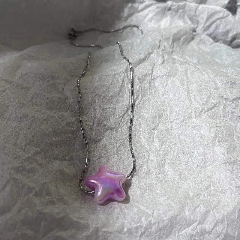 

Гот Harajuku сладкий крутой красочный кулон в виде звезды и сердца ожерелье для женщин колье милый Y2k прозрачный любовь Y2k 45 см