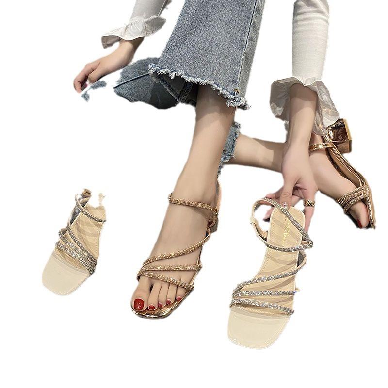Sandals women 2025 new summer wear versatile thick heel Internet celebrity fairy style fashion high heels women slippers women