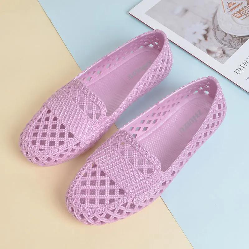 WTEMPO Women's Hollow-out Spring Summer Large Size Solid Color Single Shoes Breathable Flat Thick Heel Anti Slip Casual Work Shoes