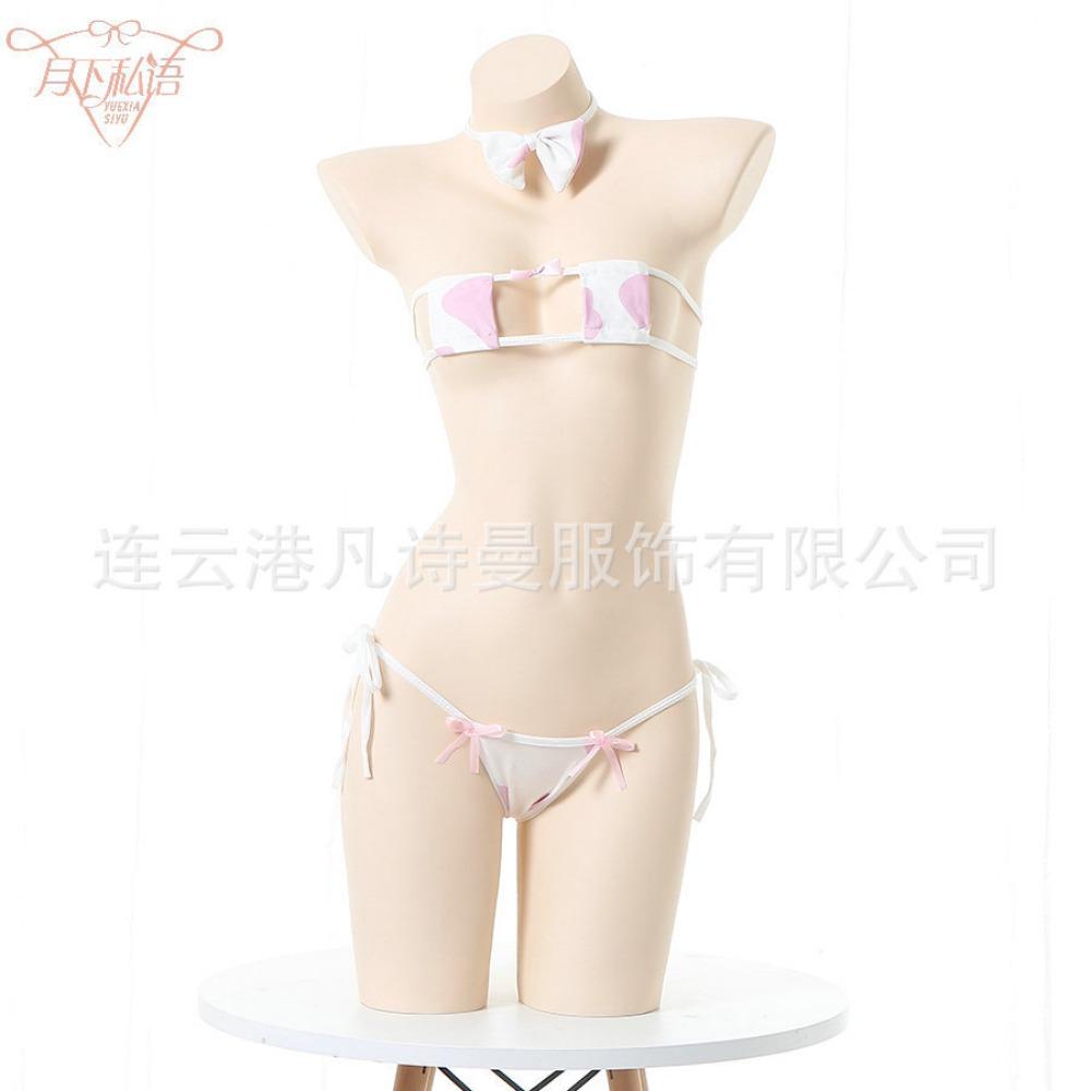 Fun A Piece of Hair Strap Underwear In Stock Japanese Cute Wind Comfortable Breathable Cow Flower Underwear Underwear Set