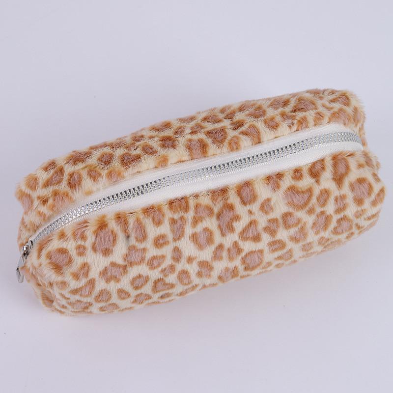 Sweet Cool Plush Leopard Print Pencil Case With Large Capacity For Students And Makeup Storage