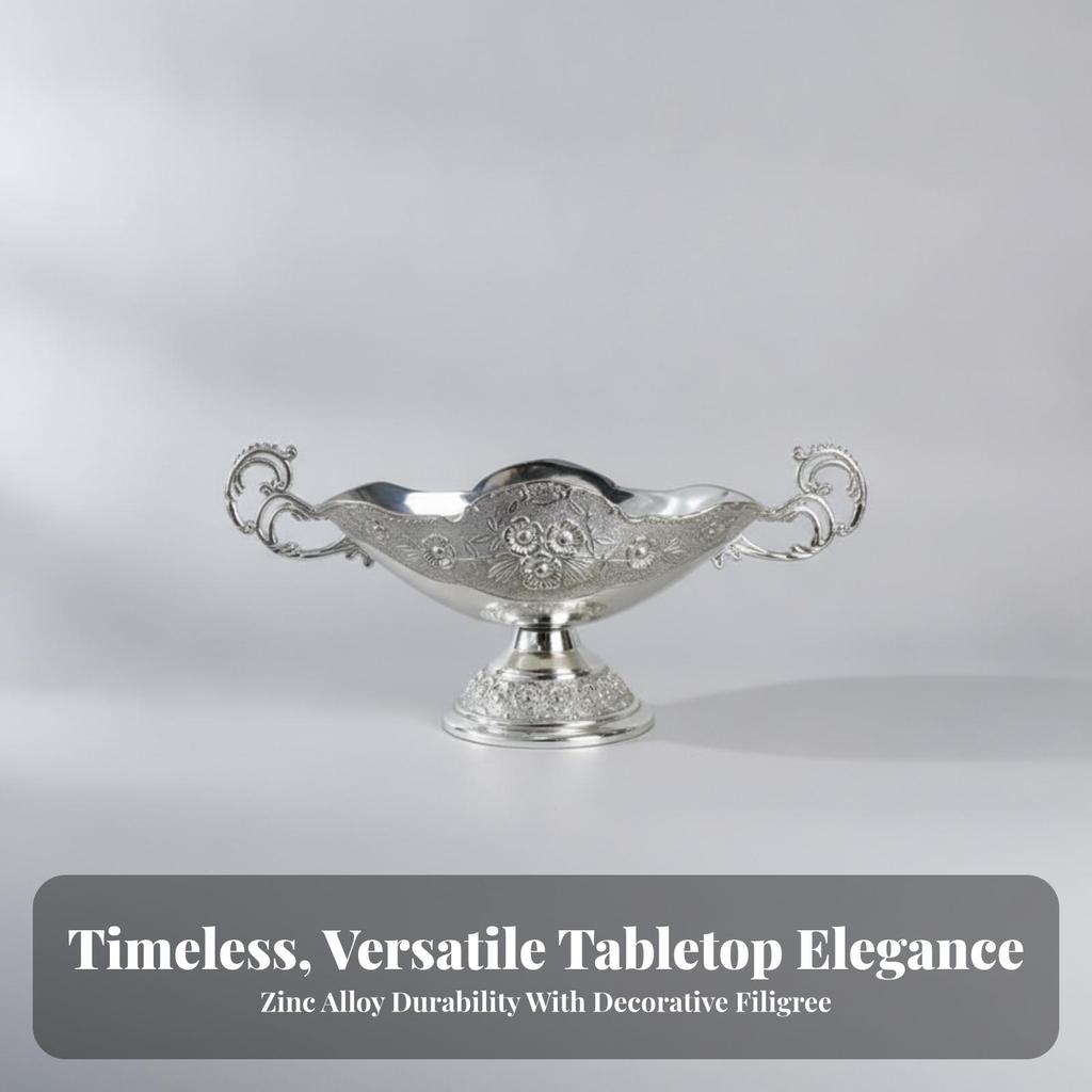 Fruit Bowl with Handles Embossed Pedestal Stylish for Dining Table
