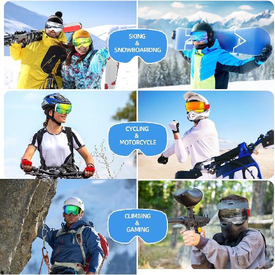 Ski Goggles Men Women OTG Anti-Fog/Scratch 100% UV-Magnetic Lens-Snowboard Snow Goggles for Men & Women