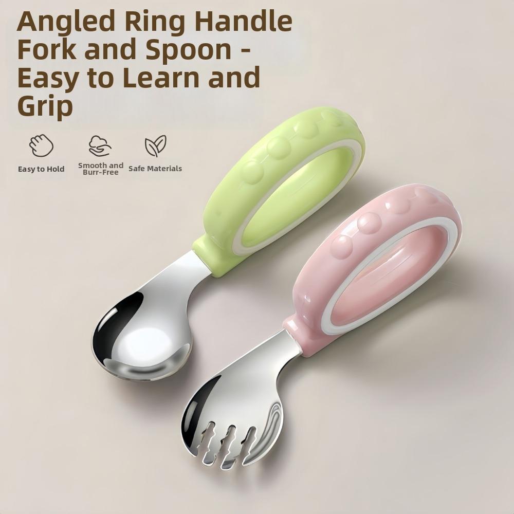 Easy Grip Toddler Utensil Set 316L Stainless Steel Kids Spoon Fork  Baby Feeding
