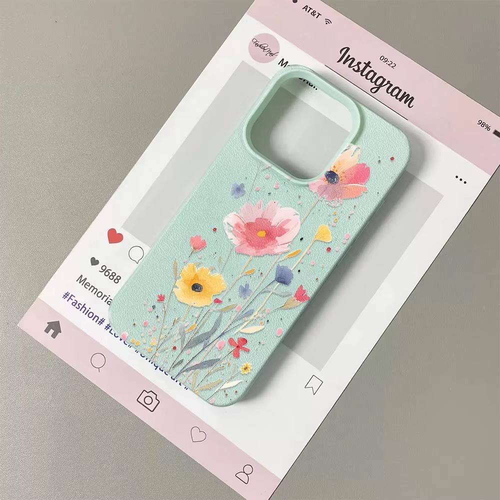 

Чехол для телефона для iPhone 17 Pro Max 16 Plus 15 Pro 14 13 12 11 XR 17Air Цветной акварельный цветочный узор Текстура личи Мягкий чехол iPhone XS Max зелёный