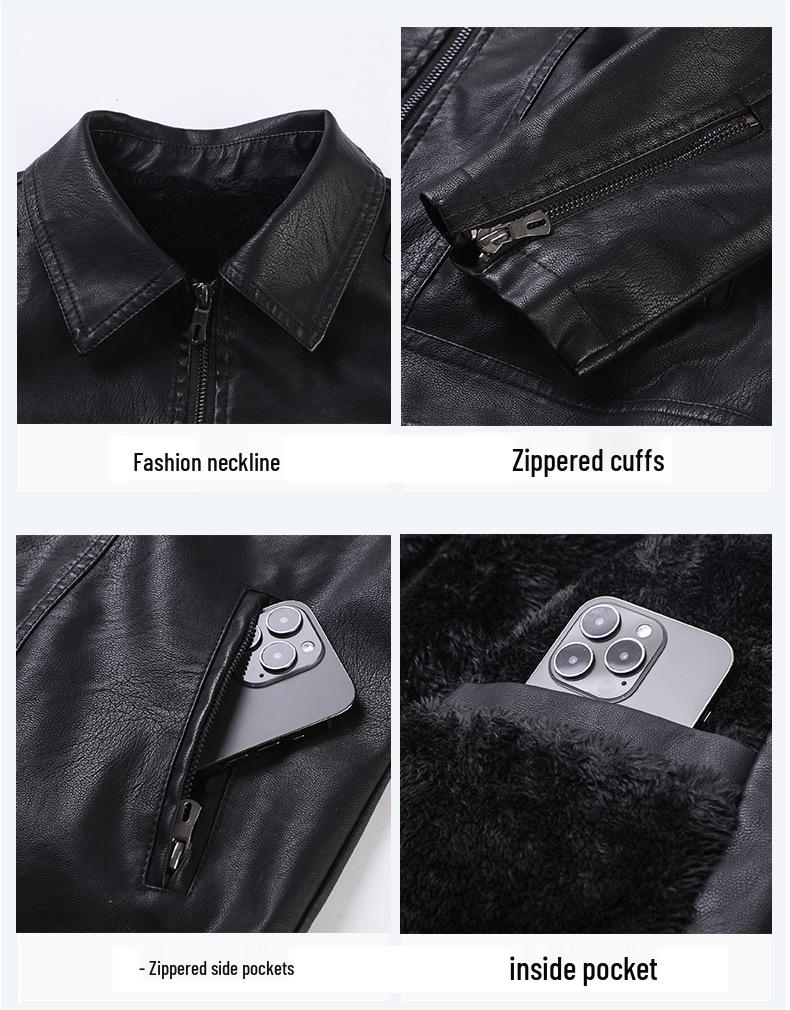 Jachetă din Piele PU Mărimi Mari pentru Bărbați Meikeduo - Guler Business Casual Tineresc pentru Primăvară și Toamnă