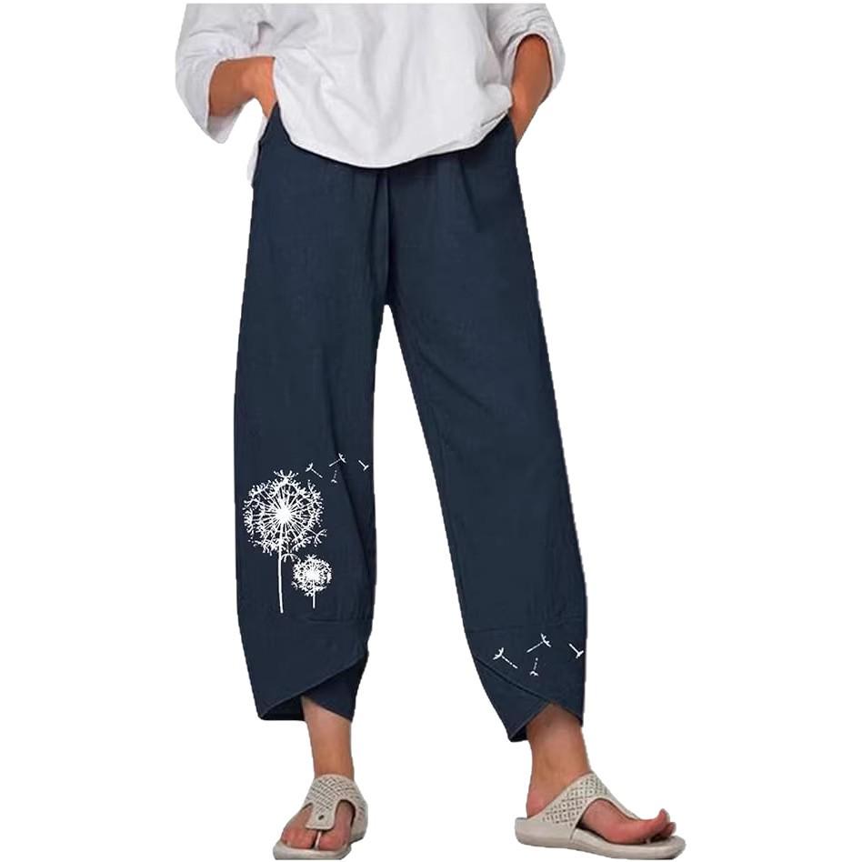 Women's Solid Color Casual Loose-Fit Nine-Point Pants (Plus Size)
